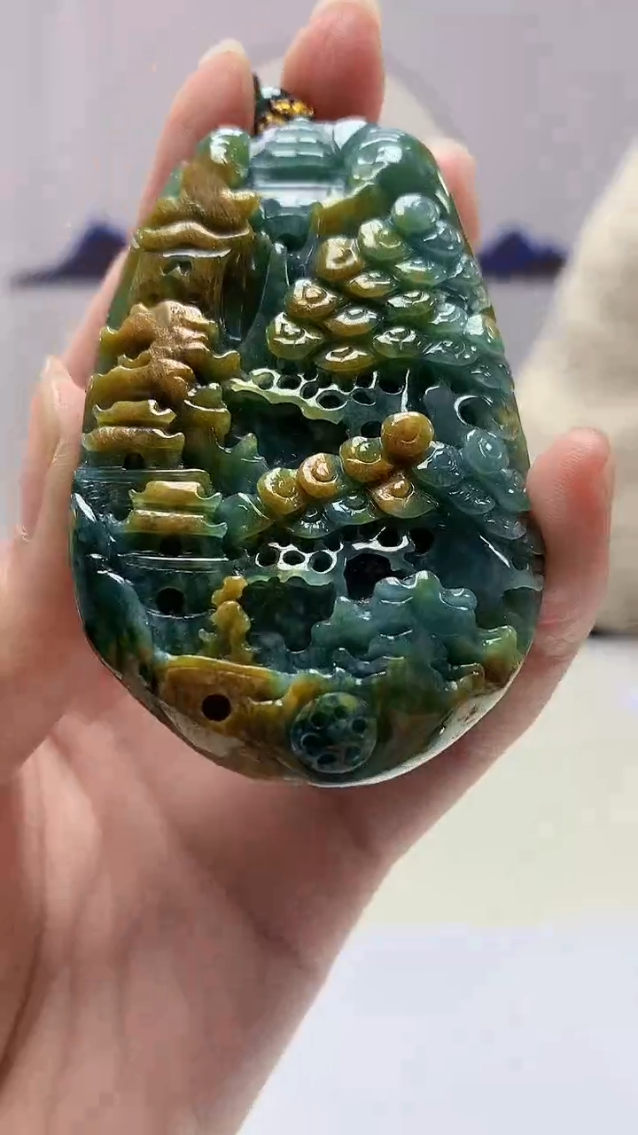 【闪购商品】定制翡翠未镶嵌4902zm-毛货挂件163山水