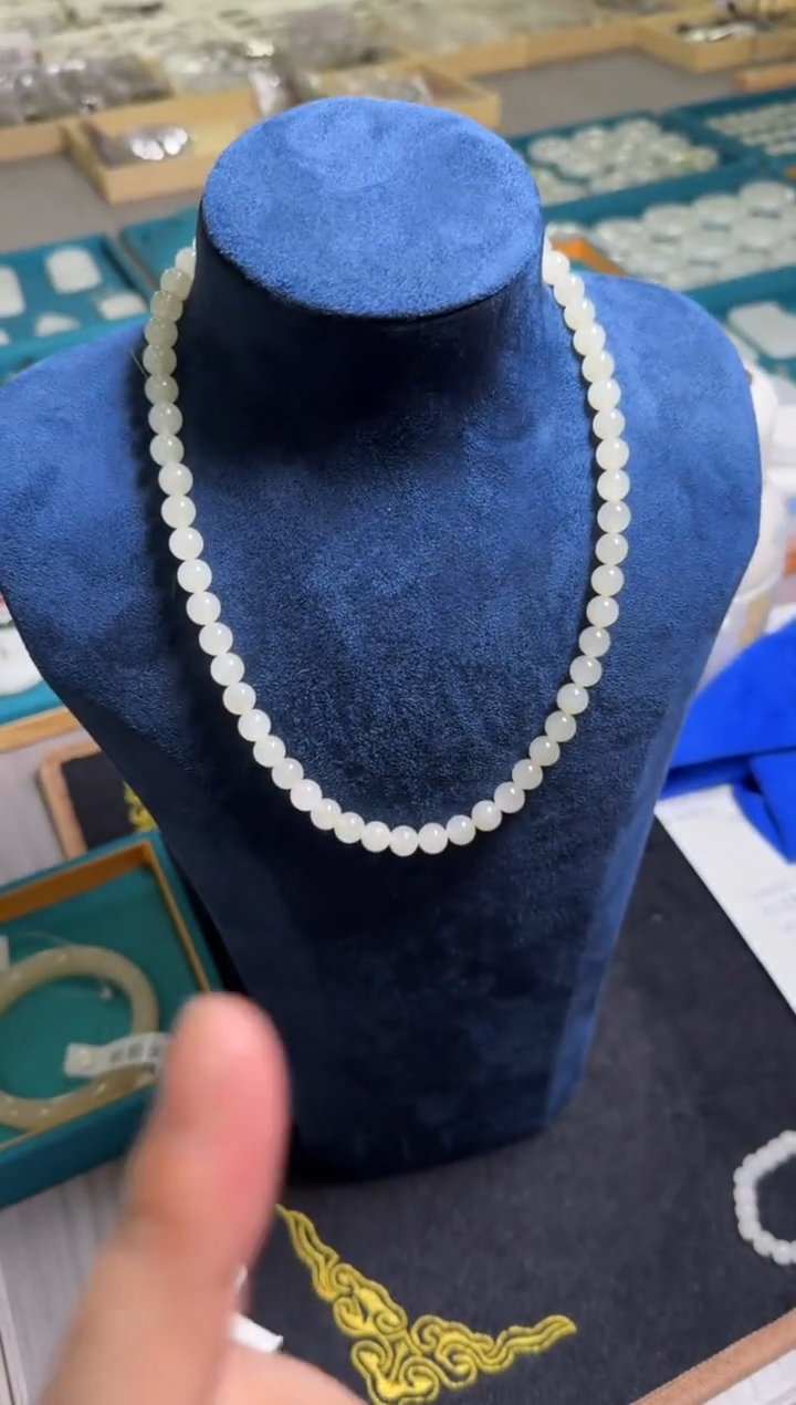 【闪购商品】和田玉项链18K金镶嵌圆珠