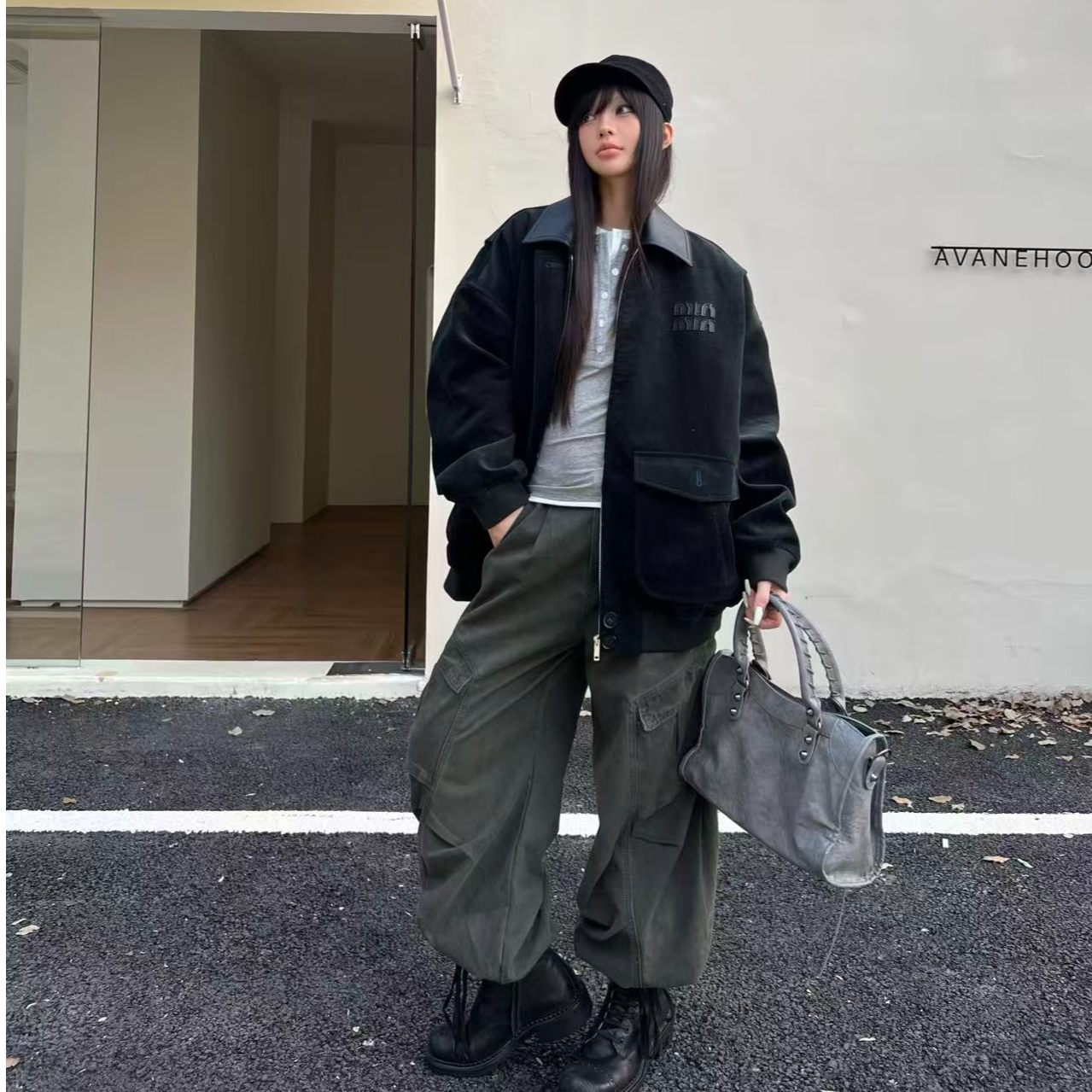 63120拼接宽松夹克冬季休闲黑色百搭女秋冬