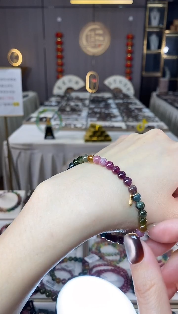 未镶嵌老矿碧玺色标彩虹单圈手串5mm+碧玺dan多样性发货一条