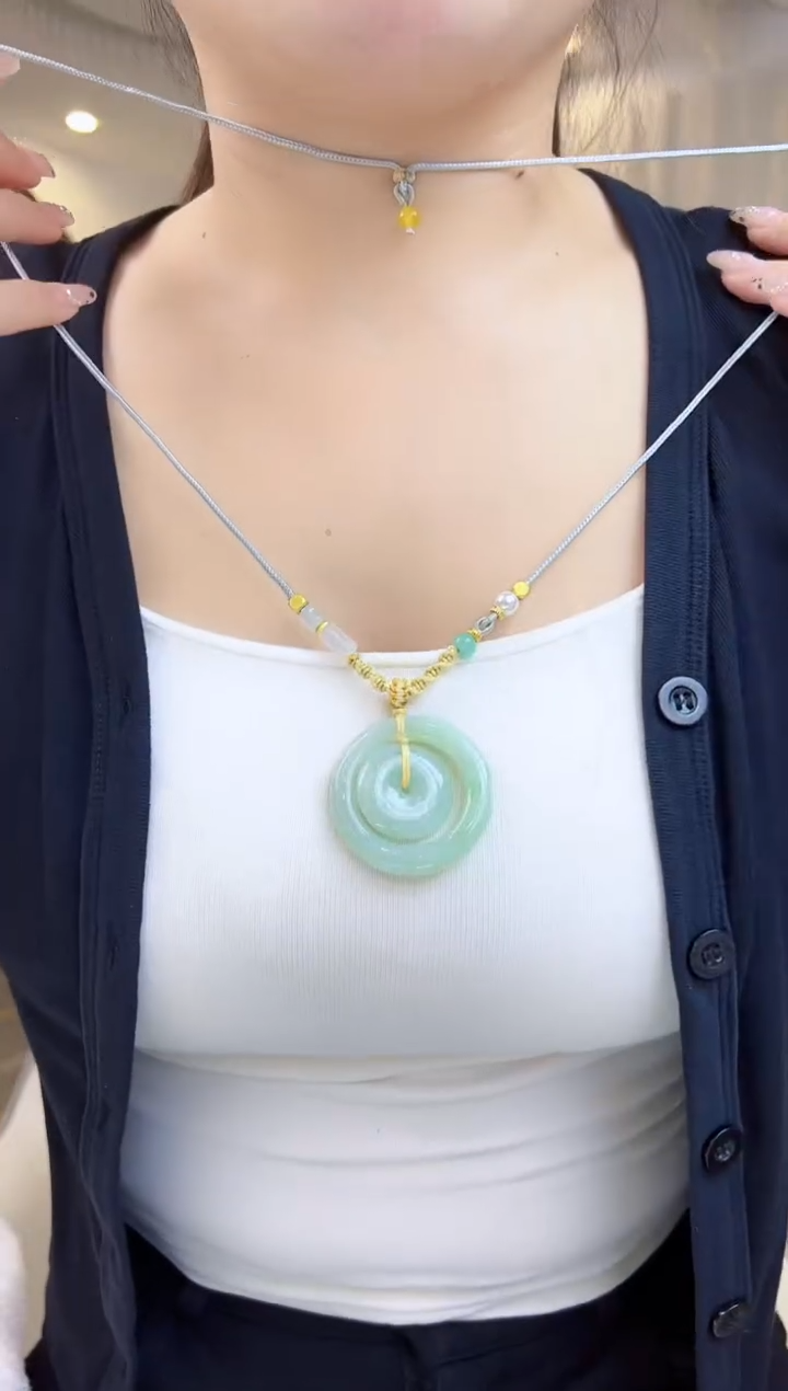 吊坠(不含链)未镶嵌翡翠冰绿子母平安扣（送绳）