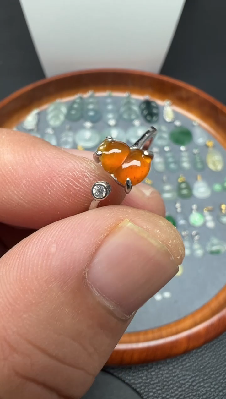 银S925镶嵌戒指翡翠（20号）纯天然A货缅甸翡翠 葫戒指