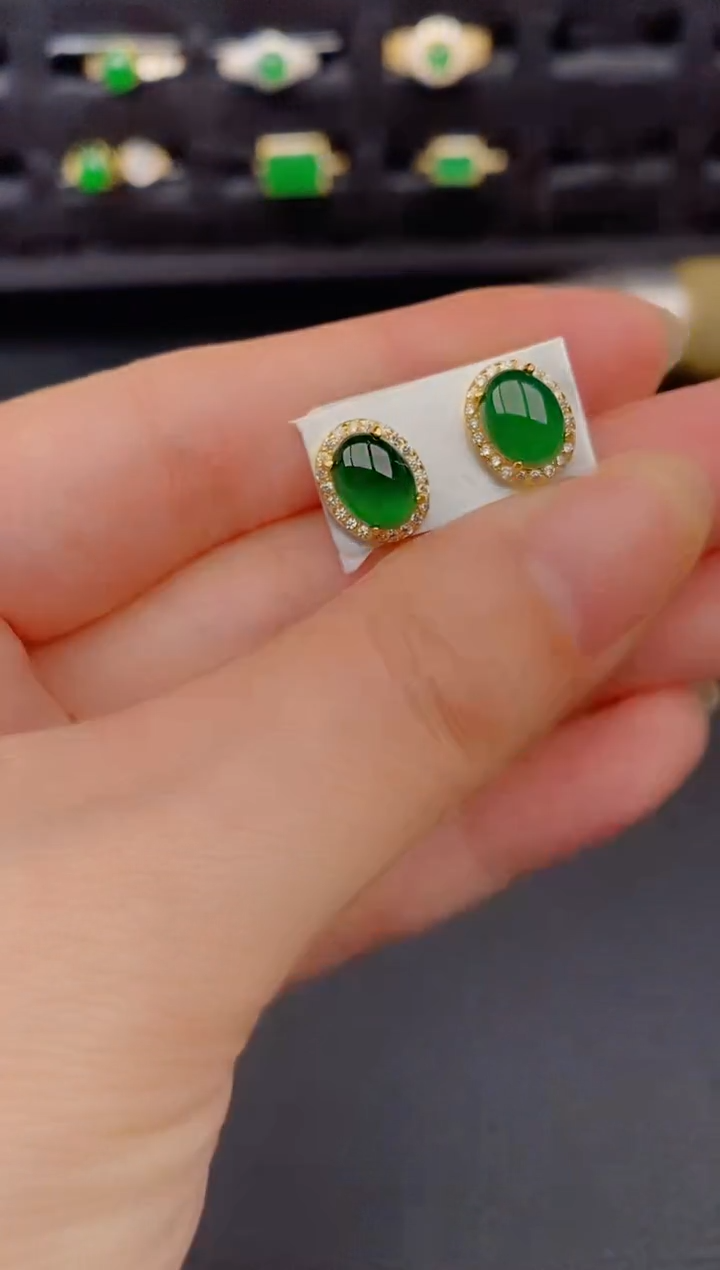 银S925镶嵌翡翠耳饰天然a货翡翠197