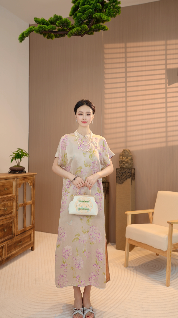 杭绸馆｜蔷薇｜2025夏季新款新中式原创休闲百搭真丝连衣裙GSA65