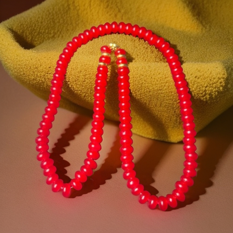 ｛高端甄选} W194红色算盘珠时尚毛衣链