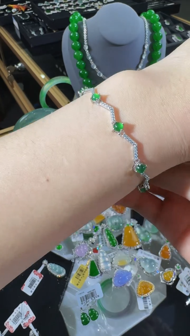 【闪购商品】翡翠手链银S925镶嵌蛋面