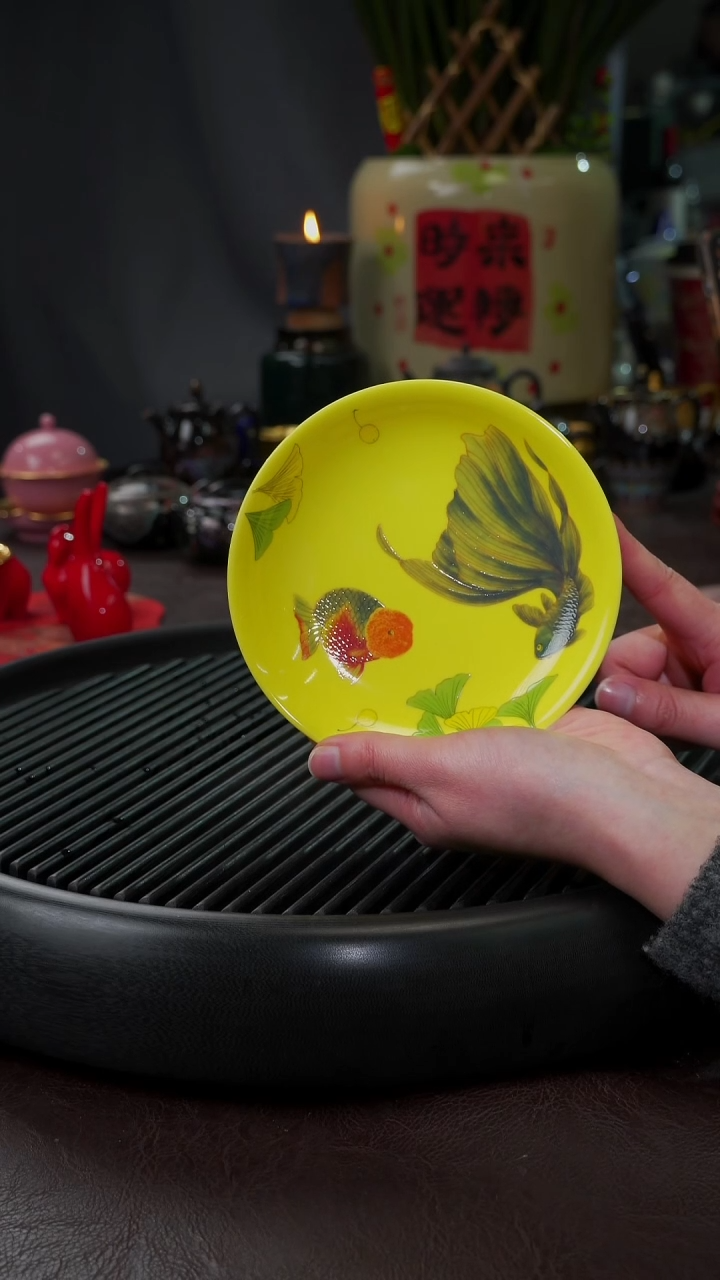 【闪购商品】杯【宜景窑焦黄】手绘杯碟4