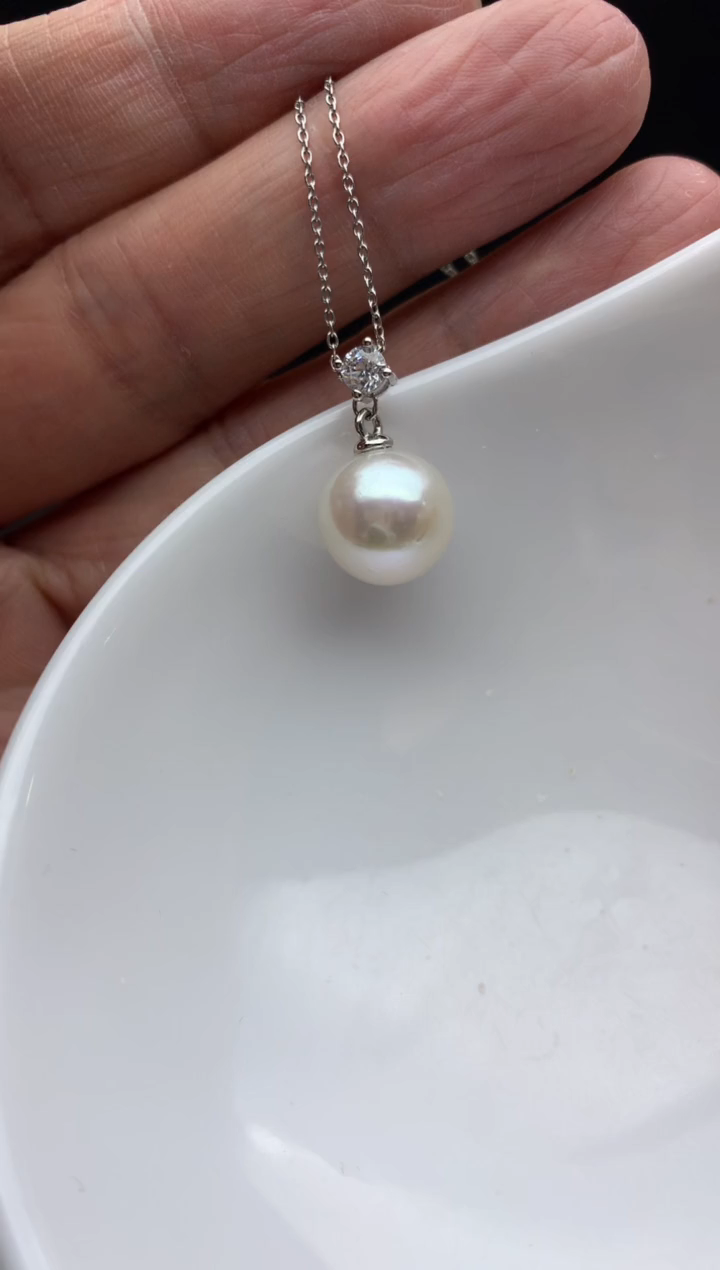 银S925镶嵌ff淡水珍珠白珠吊坠(赠链）10~11mm