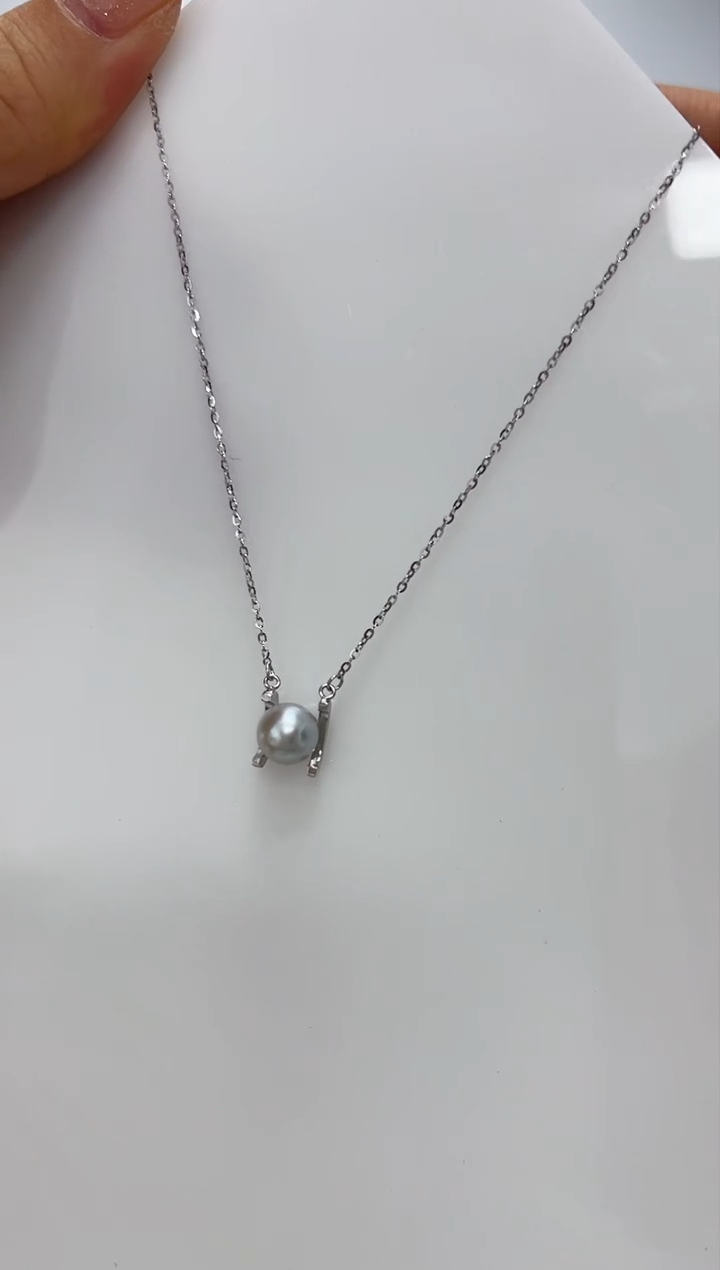 【闪购商品】海水珍珠DA银S925镶嵌c1129 灰珠套链7