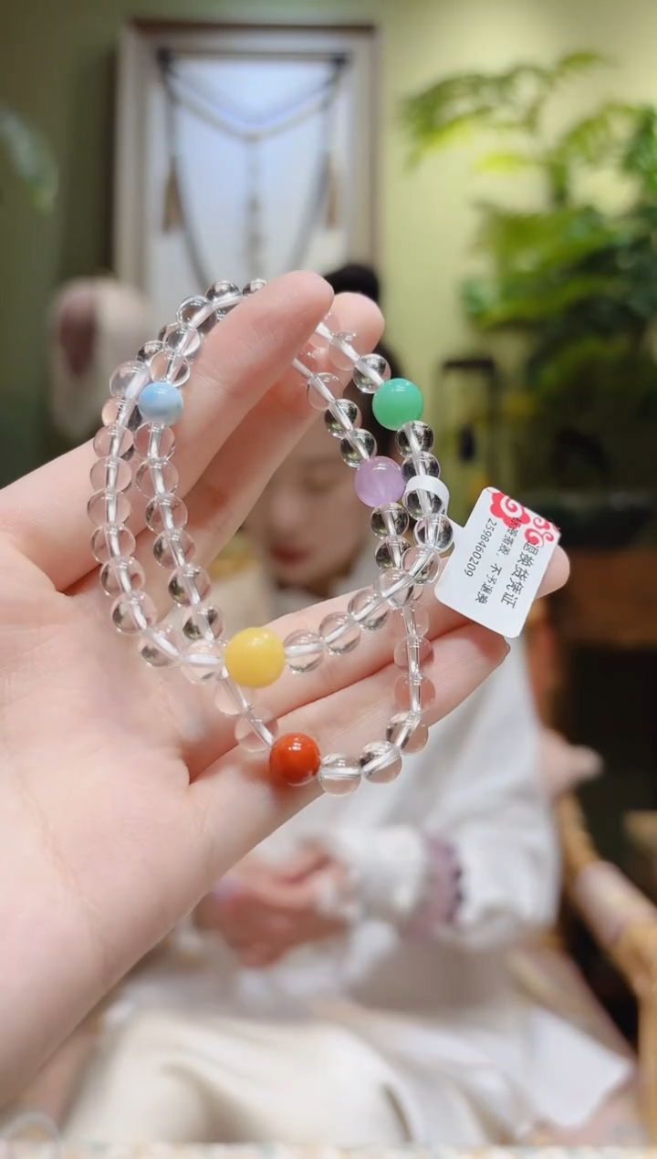 【闪购商品】水晶手串未镶嵌五彩珠白水晶手串两圈