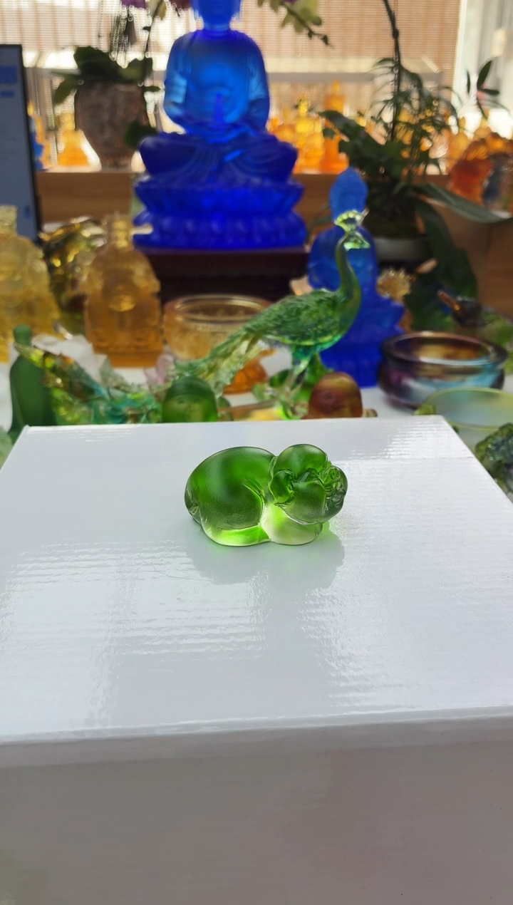 手工艺品琉璃绿色福猪茶宠摆件5公分