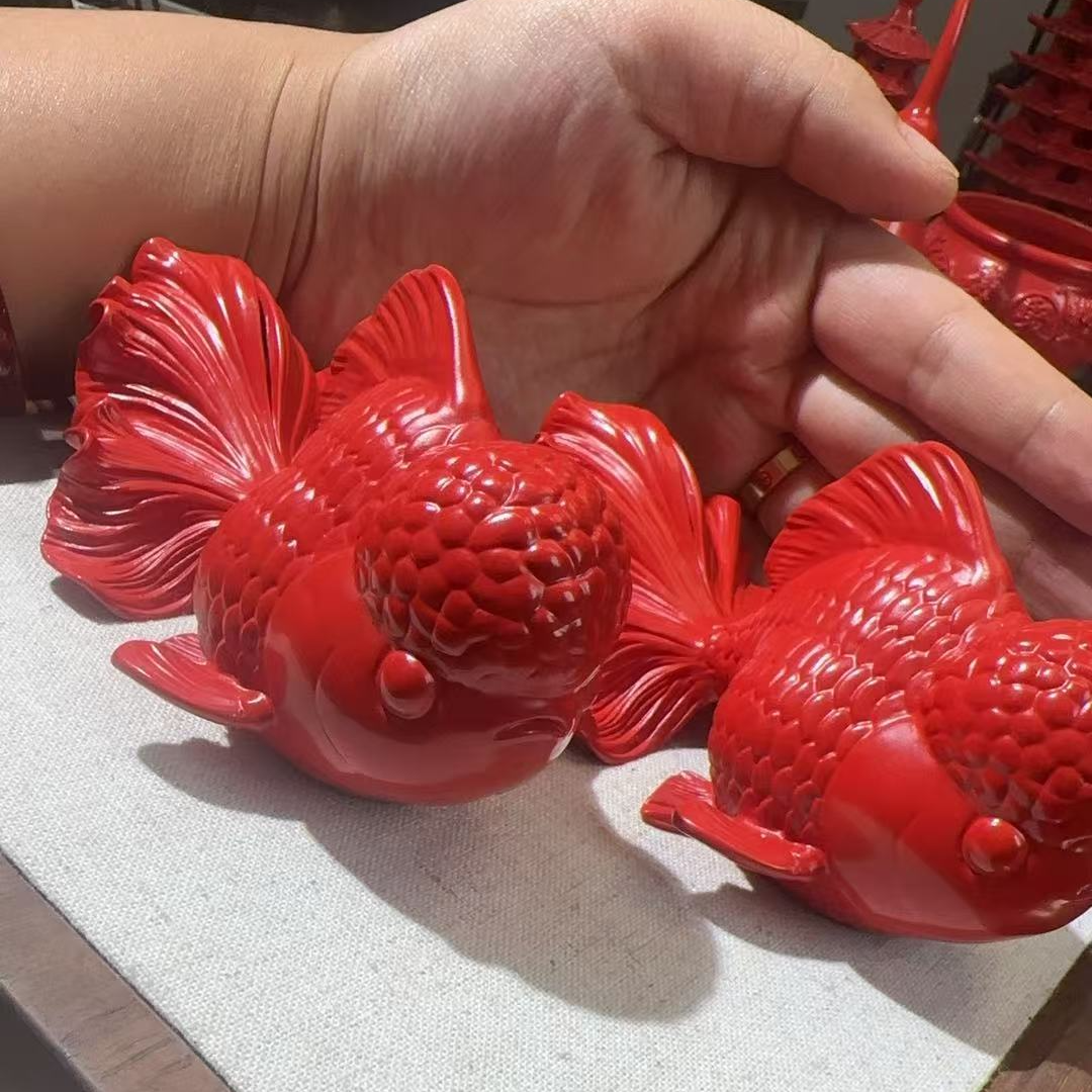 含辰砂工艺品高品质红砂金鱼摆件