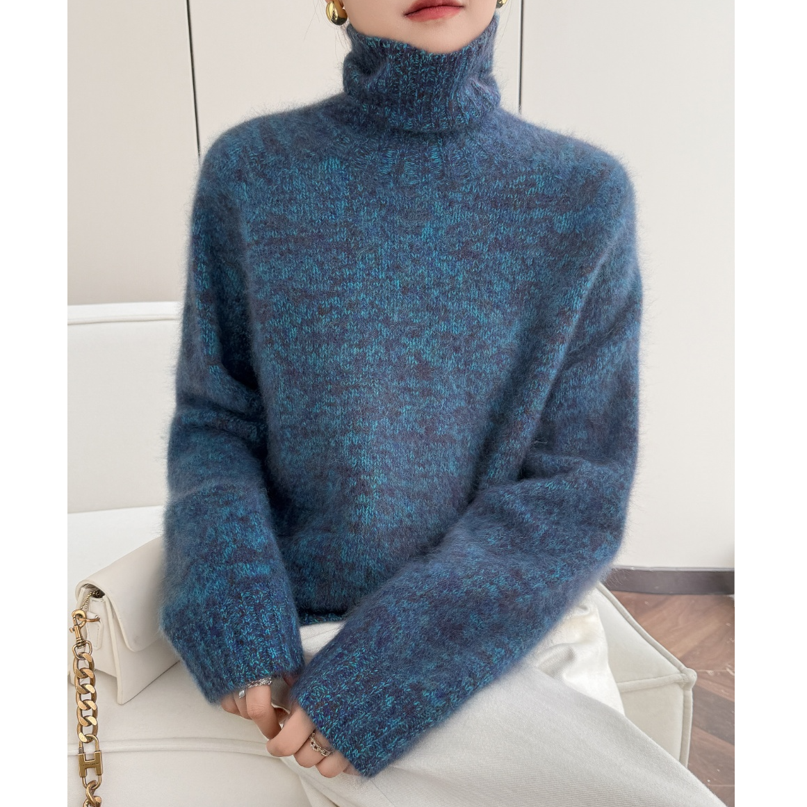 More Beauty U "王菲同款" 秋冬新款百搭高领拉绒针织羊绒衫6625