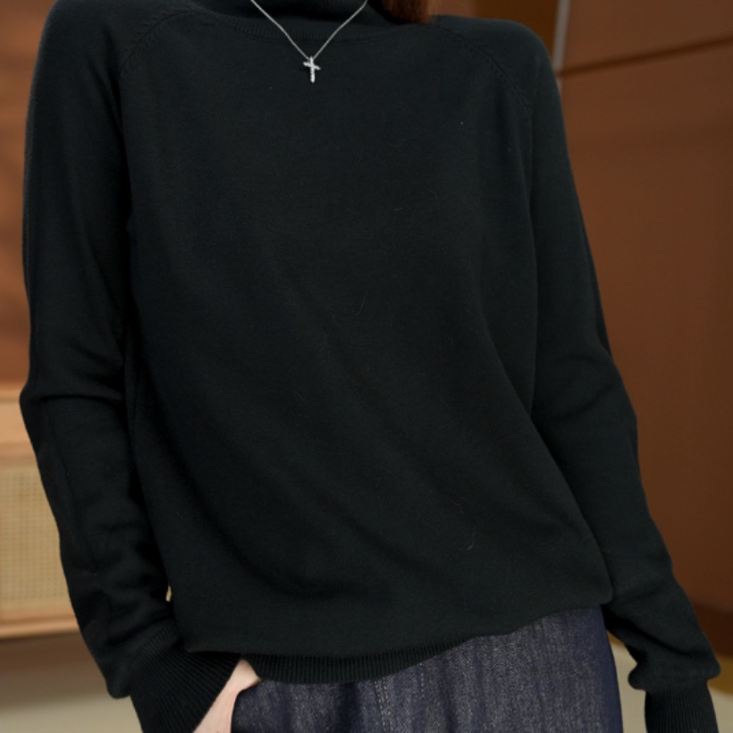 【LULU】百搭修身长袖针织衫2025冬季新款韩版半高领打底衫套头上衣