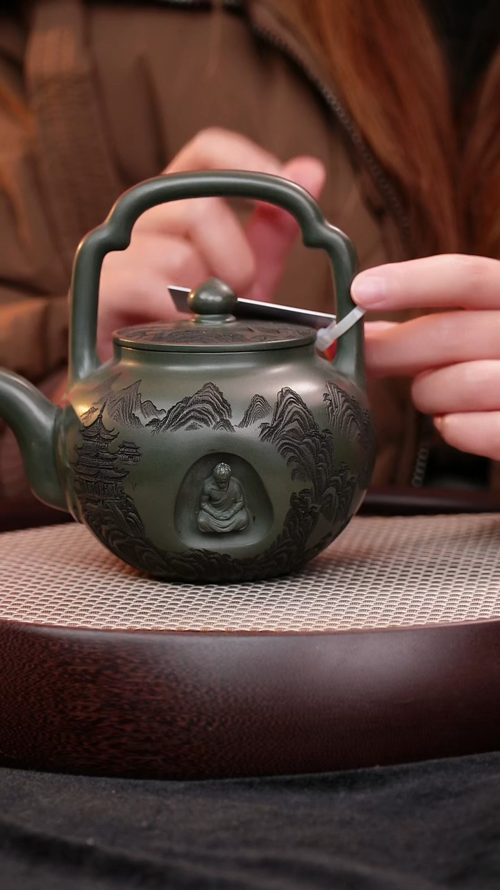 茶壶紫砂宜兴紫砂壶景舟绿提梁h211028