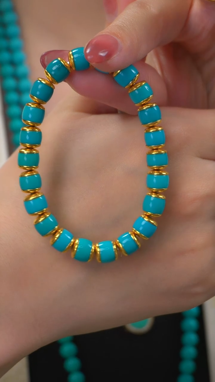 【闪购商品】绿松石传承级手串18K金镶嵌定制