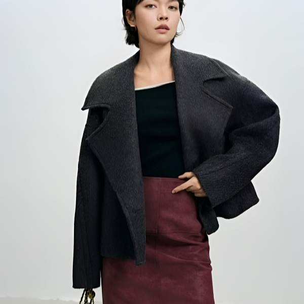 女士100骆驼绒~双面呢短款外套气质时尚百搭简约宽松轻职风 85007