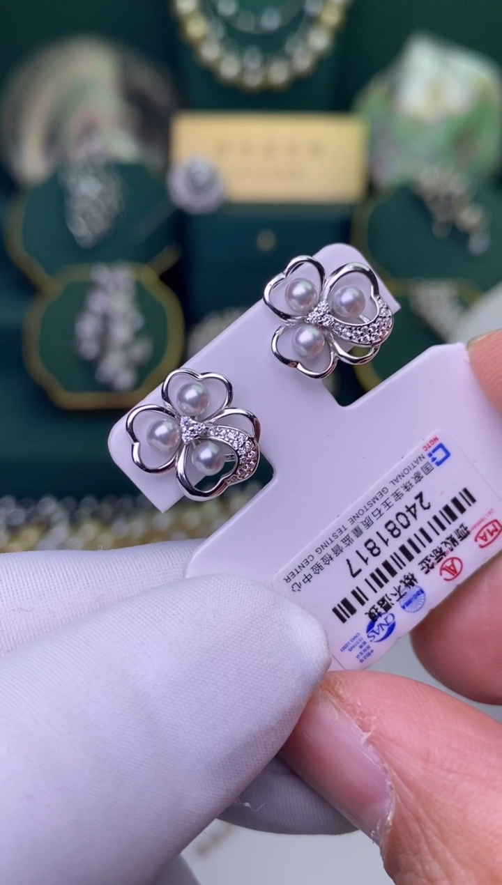 【闪购商品】海水珍珠耳饰银S925镶嵌3-4