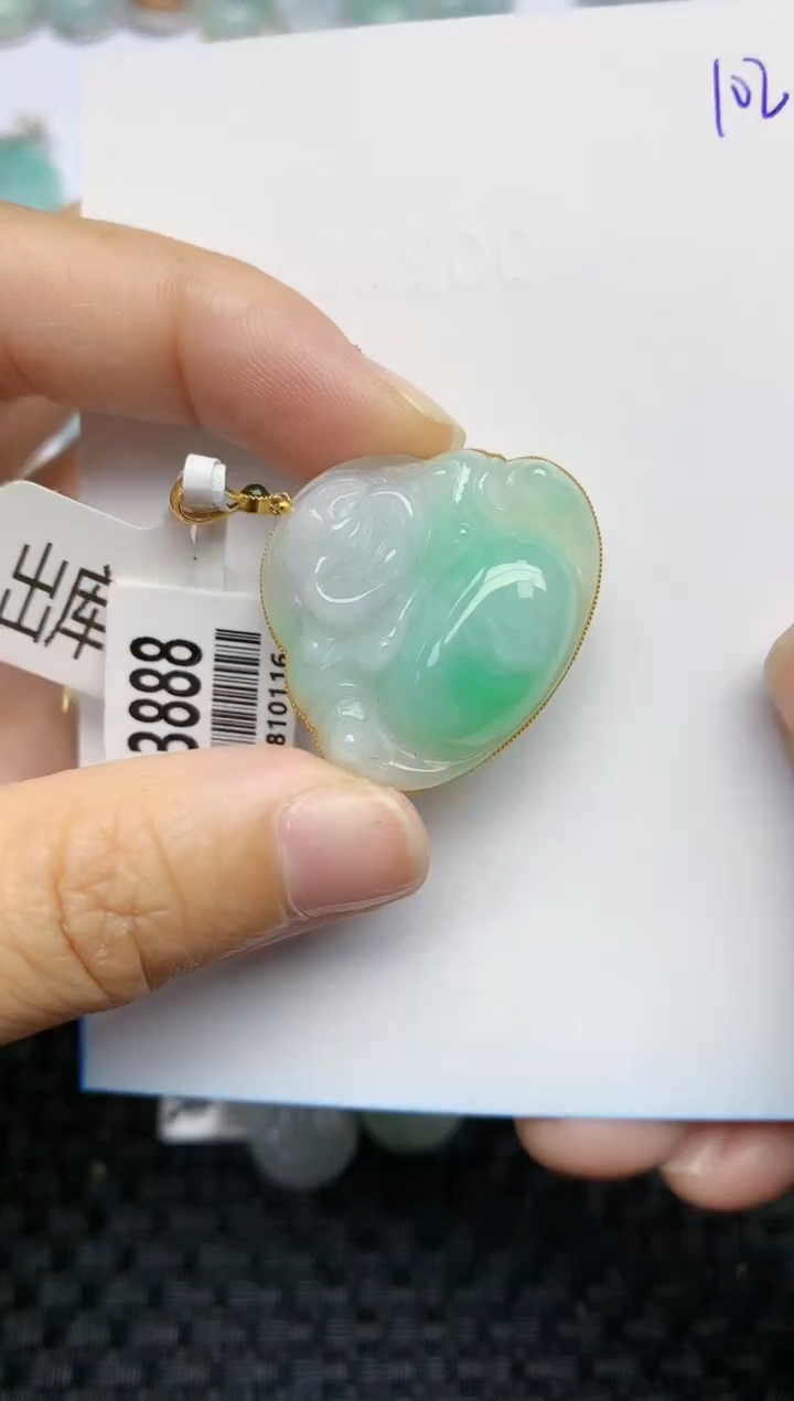 【闪购商品】翡翠挂件18K金镶嵌天然A货翡翠 102