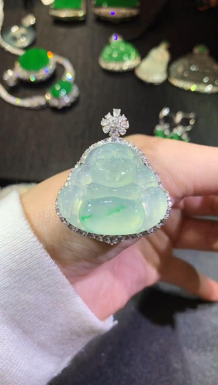 【闪购商品】翡翠吊坠(不含链)18K金镶嵌92-佛公
