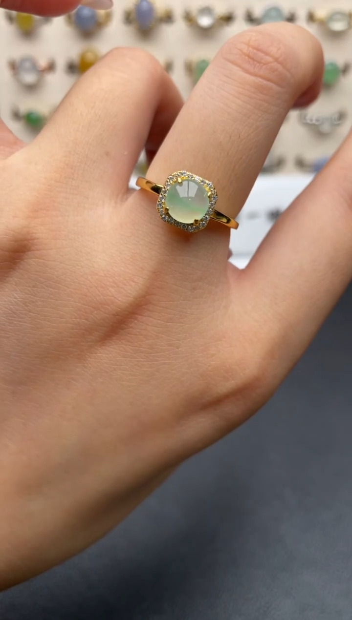 银S925镶嵌戒指翡翠一物一证一礼盒