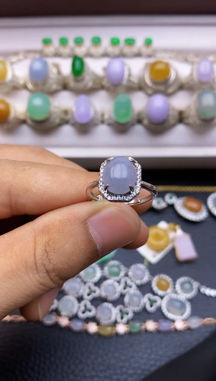 翡翠戒指银S925镶嵌/0028