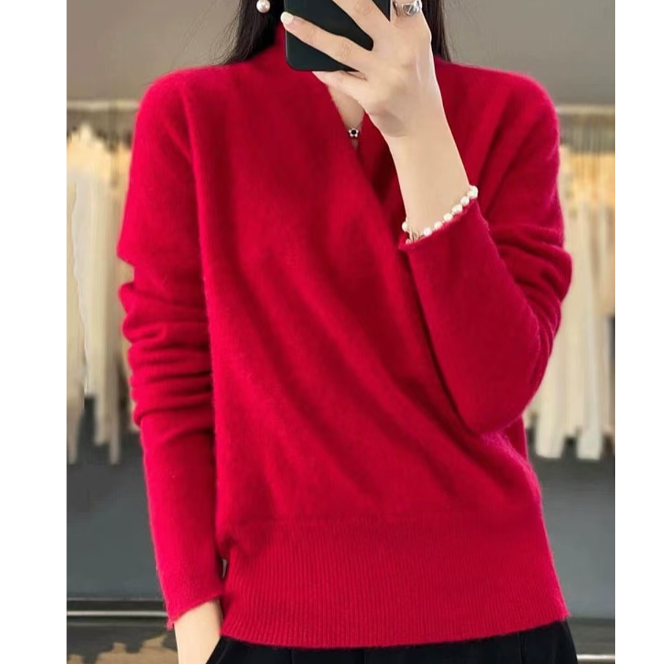 涵玖玥【100羊毛】交叉领高级感显贵气长袖上衣佰07