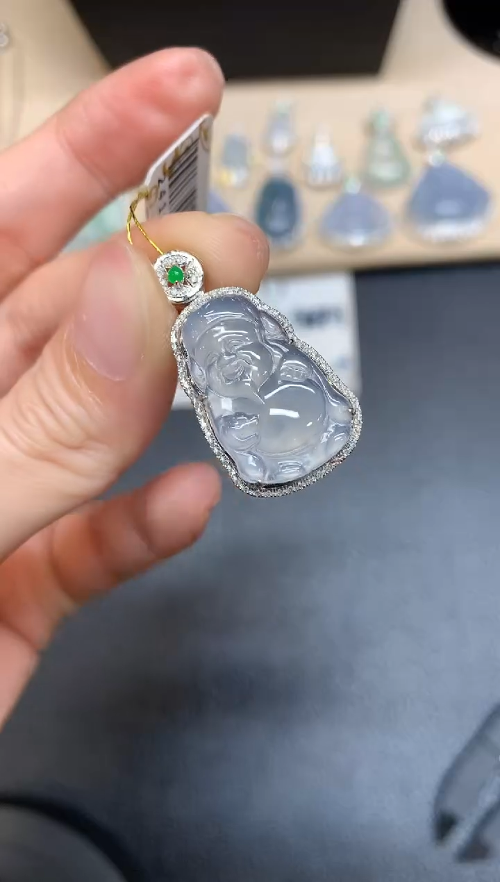 【闪购商品】翡翠吊坠(不含链)18K金镶嵌财神【无服务费