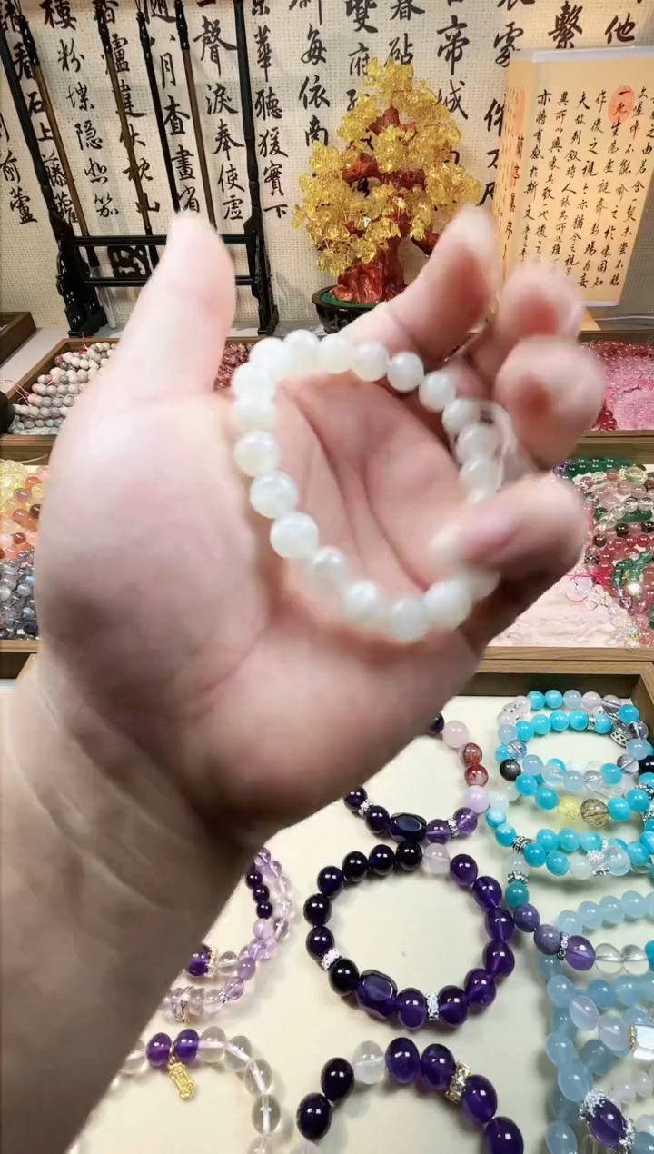 【闪购商品】硅化玉手链合金白月光8mm＋