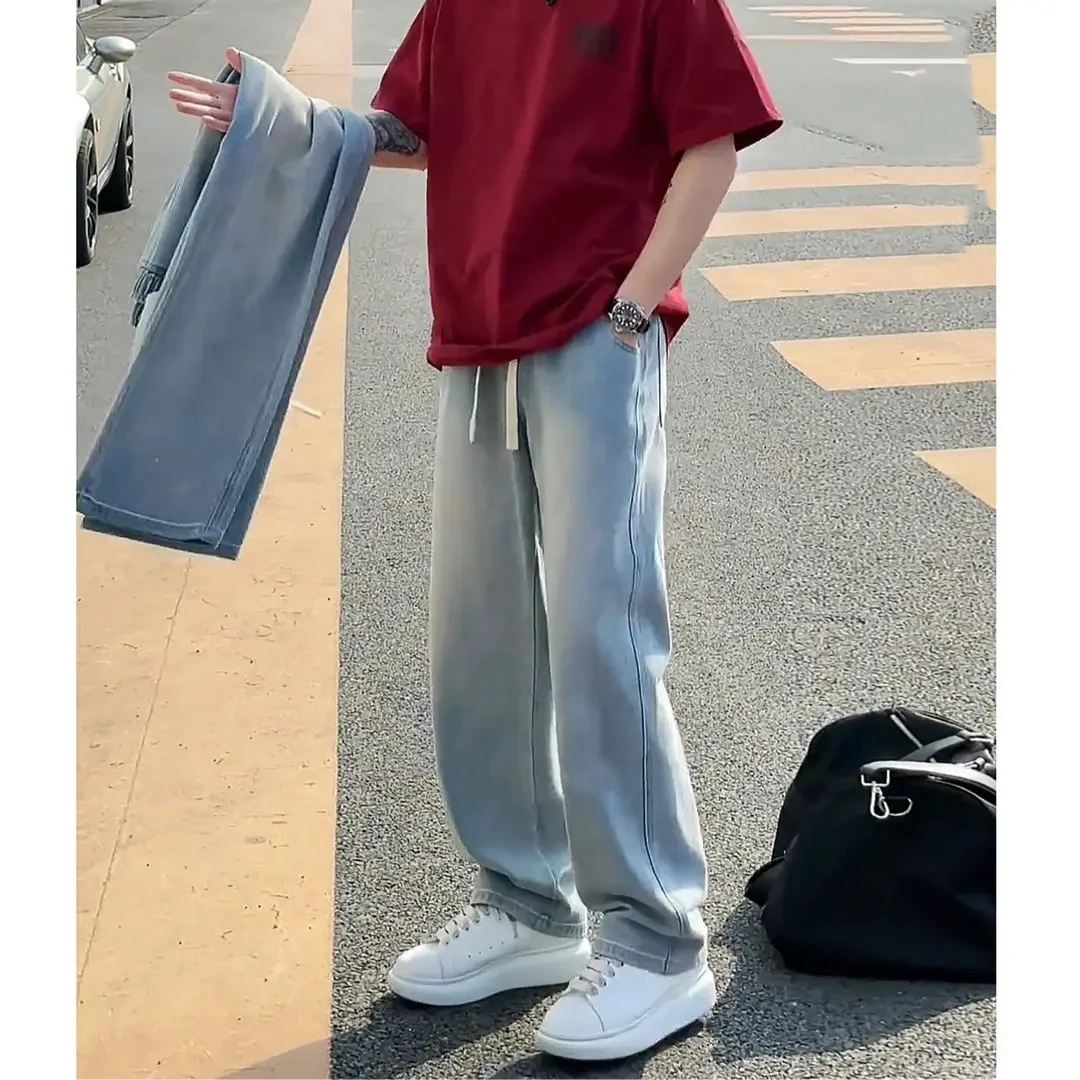夏季新款牛仔裤男生宽松直筒休闲百搭大码裤子美式复古高街休闲裤
