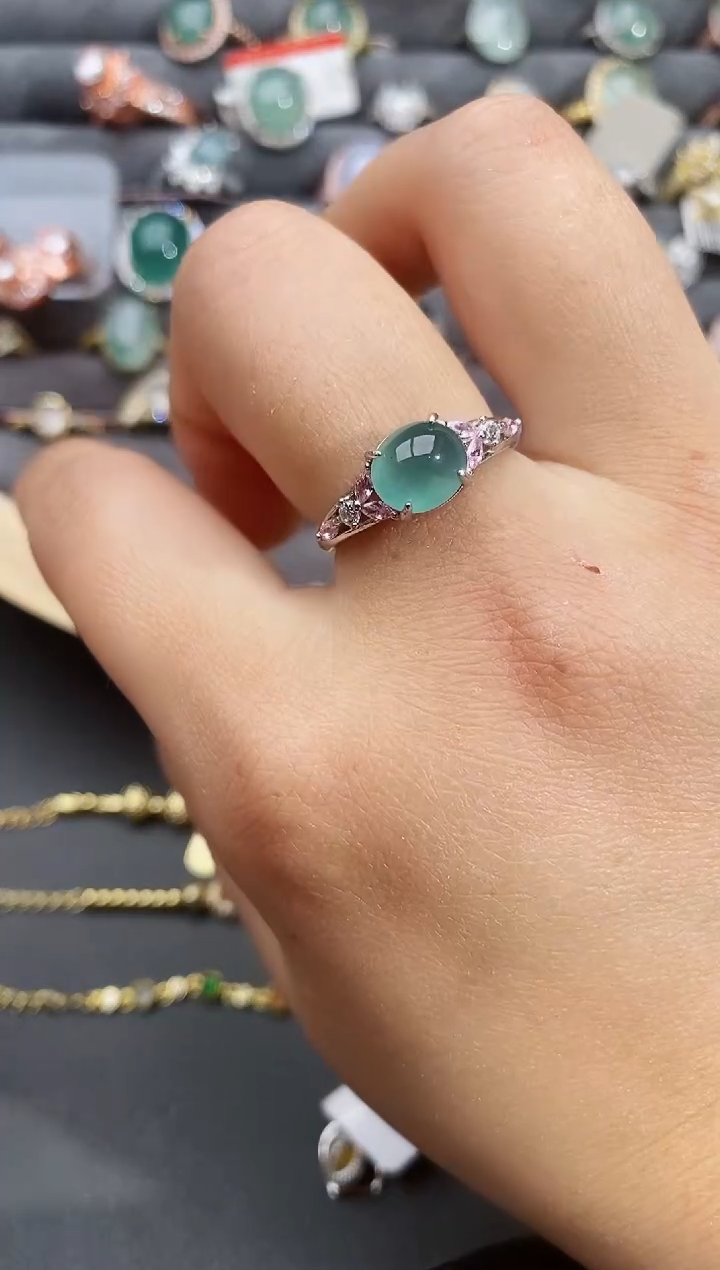【闪购商品】翡翠戒指银S925镶嵌瑞丽市颜玉珠宝