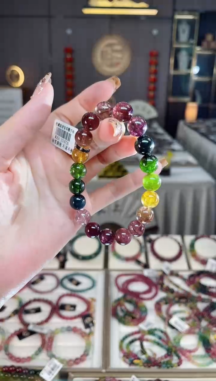 未镶嵌老矿碧玺色标彩虹单圈手串10mm+碧玺dan多样性发货一条
