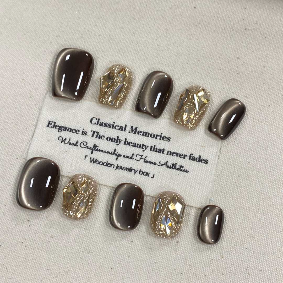 【士力架】高颜值新款轻奢纯手工美甲贴穿戴甲片（送工具包）设计短款