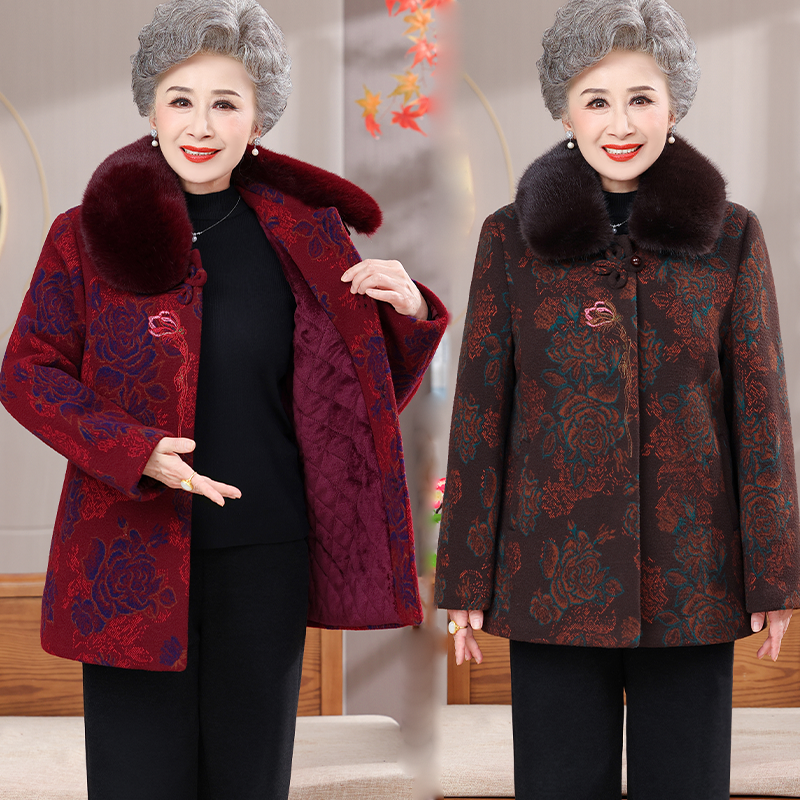 中老年人奶奶冬装唐装外套妈妈衣服老人加绒上衣老太太秋冬款毛呢