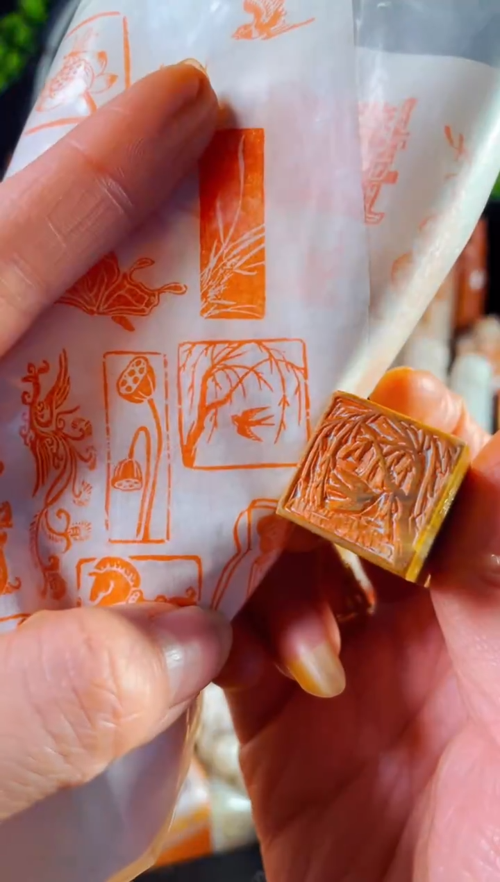 老挝石印石手工篆刻《柳燕春归》2.0 木纹