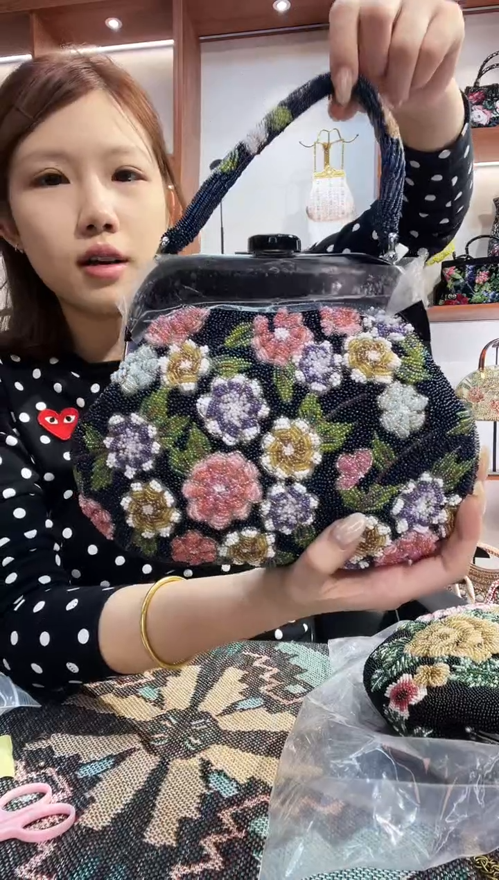 织物～****～手工珠珠包包腋下斜跨包手拿包手提晚宴包 