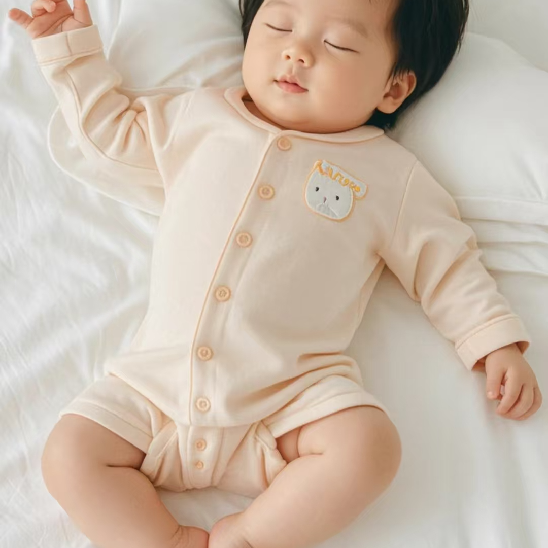 休闲风长袖爬服纯棉刺绣婴儿哈衣秋装睡衣薄款连体衣