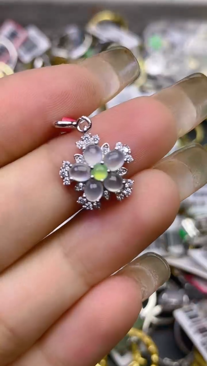 翡翠戒指银S925镶嵌百内无证书