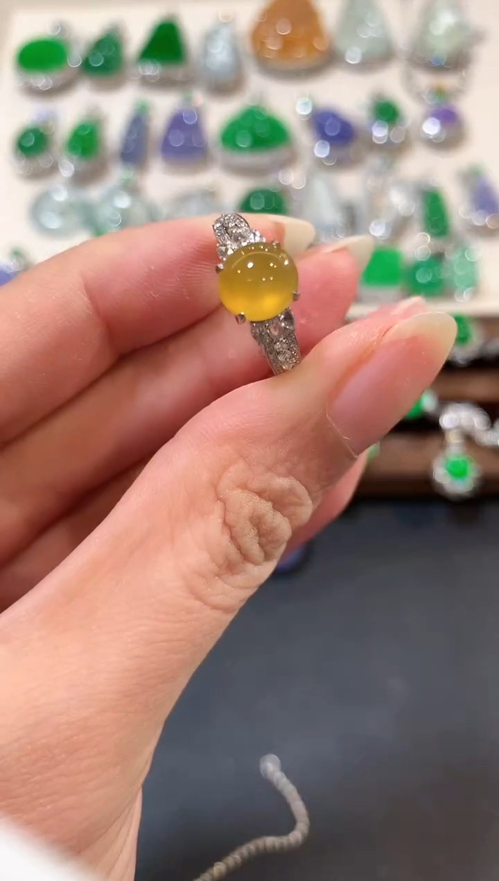 翡翠戒指18K金镶嵌m14   