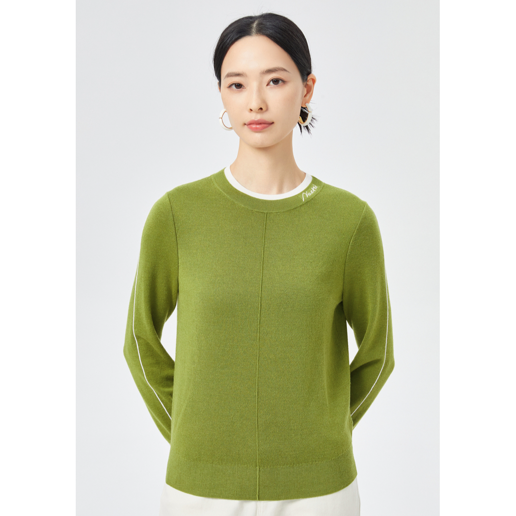 娜尔思绵羊毛桑蚕丝气质高领套头长时尚百搭修身针织衫NZ03372W0