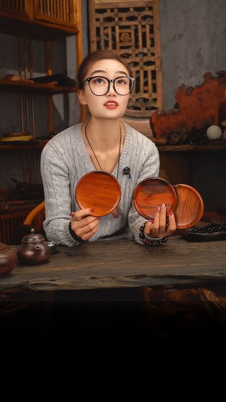 老叶木作木制品大红酸枝盘子一个