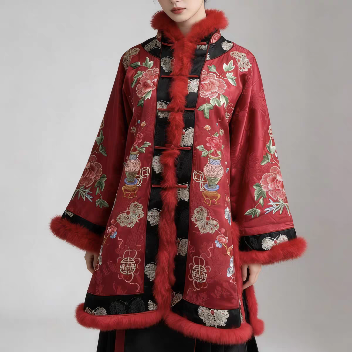 锦姝出品5941新中式国风重工刺绣对襟兔毛棉衣