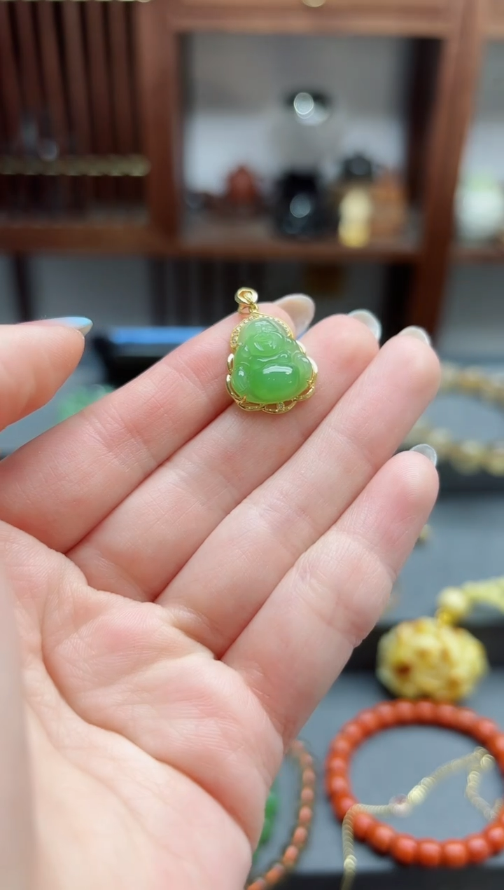 【闪购商品】和田玉吊坠18K金镶嵌18k金碧玉佛公吊坠*1 GW赠链