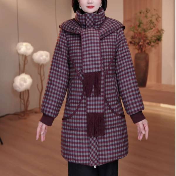 25年长款冬季女装棉服拼接连帽时尚洋气宽松保暖 SXE-25-5819