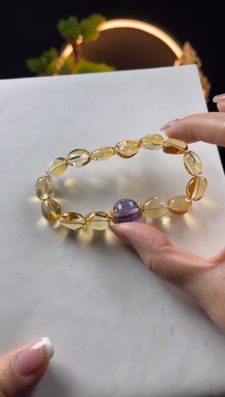 【闪购商品】水晶手链未镶嵌天然黄水晶随形搭紫圆珠切手串