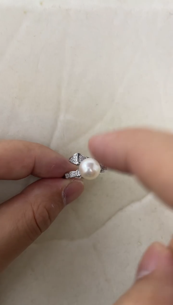 海水珍珠戒指银S925镶嵌9-10