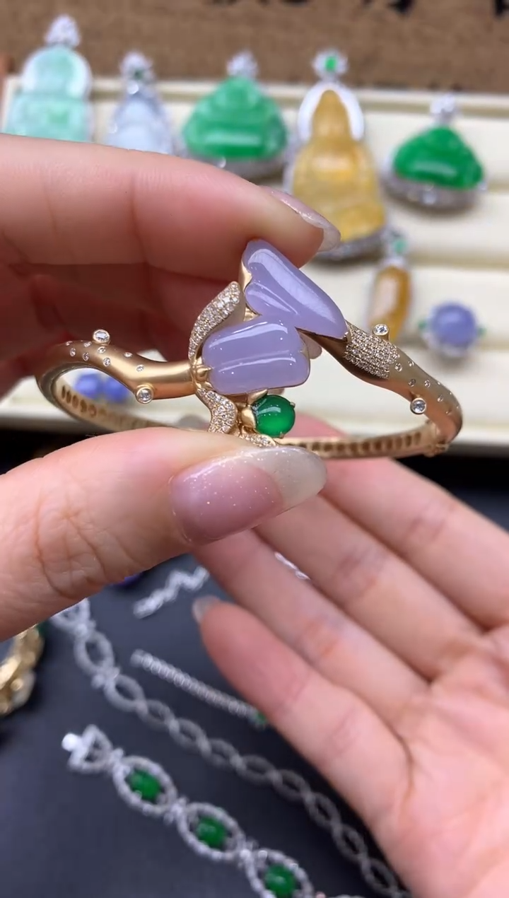 【闪购商品】翡翠手镯18K金镶嵌604-中国好珍宝