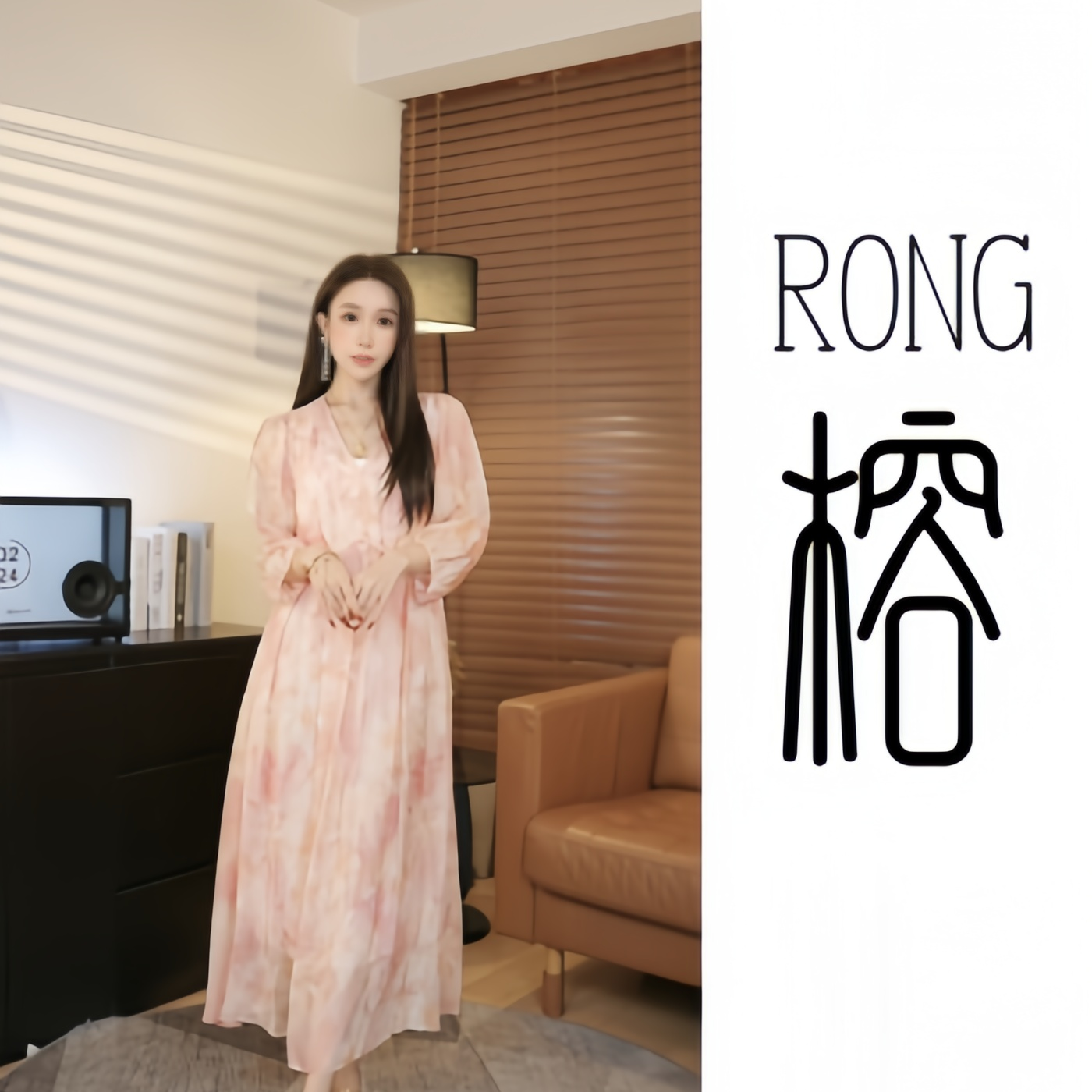 “粉雾花海”100%桑蚕丝重工钉珠设计师连衣裙6A真丝女士中长款C152