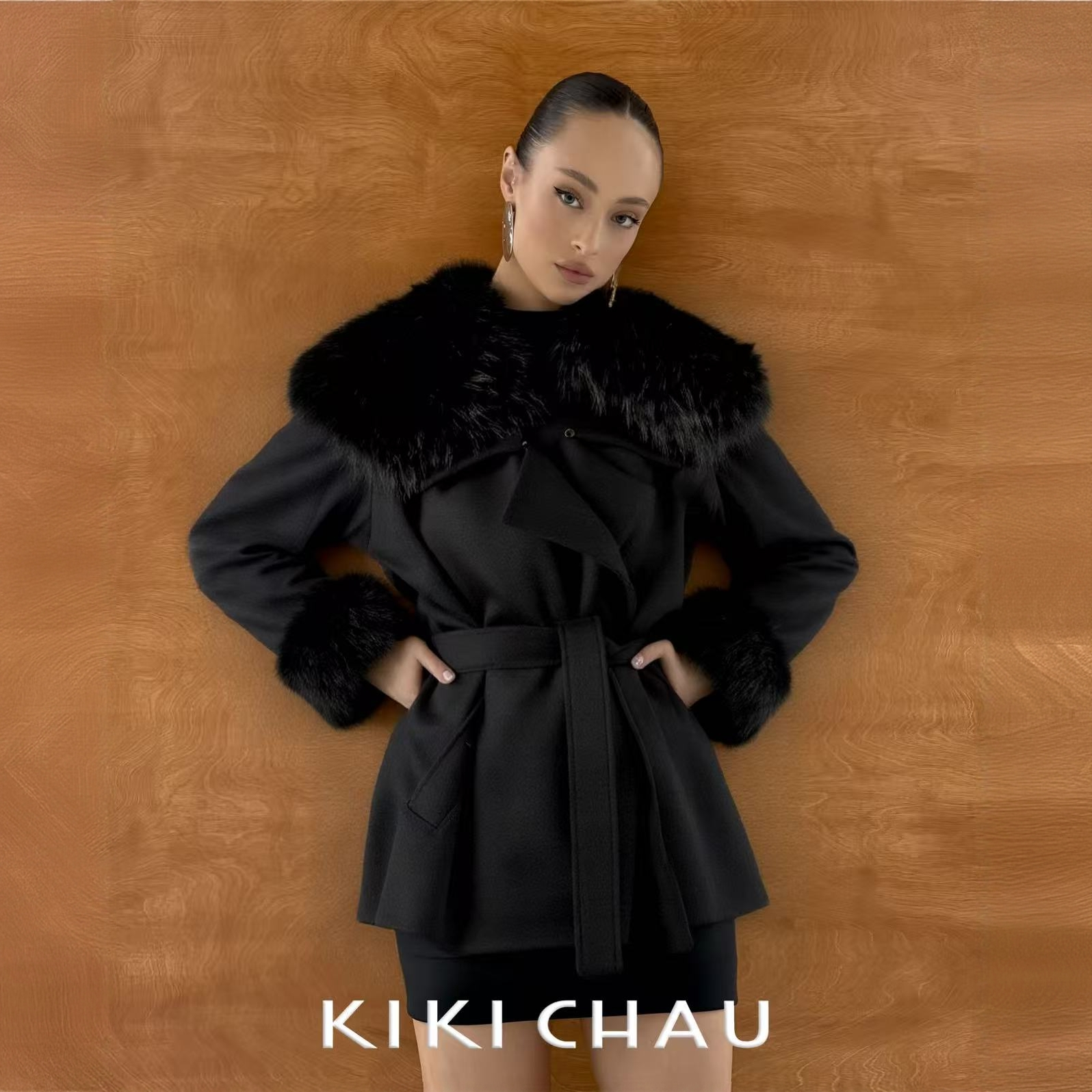 KIKI CHAUGRAZIE’羊毛秋冬羊绒大衣可拆卸大毛领