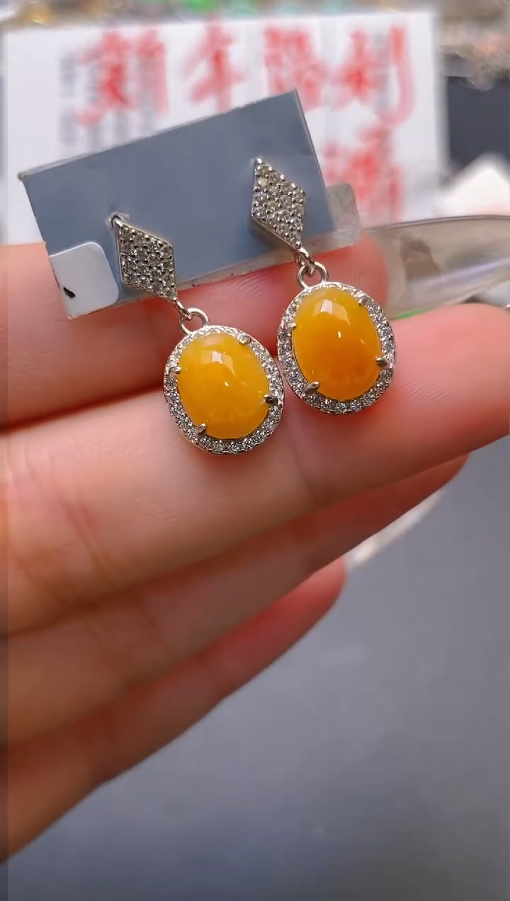 【闪购商品】翡翠耳饰银S925镶嵌天然A货翡翠1